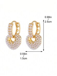 1對精美珍珠愛心耳環，婚禮配飾、日常派對、婚宴和生日珠寶禮品 - 金色 - 查看 2