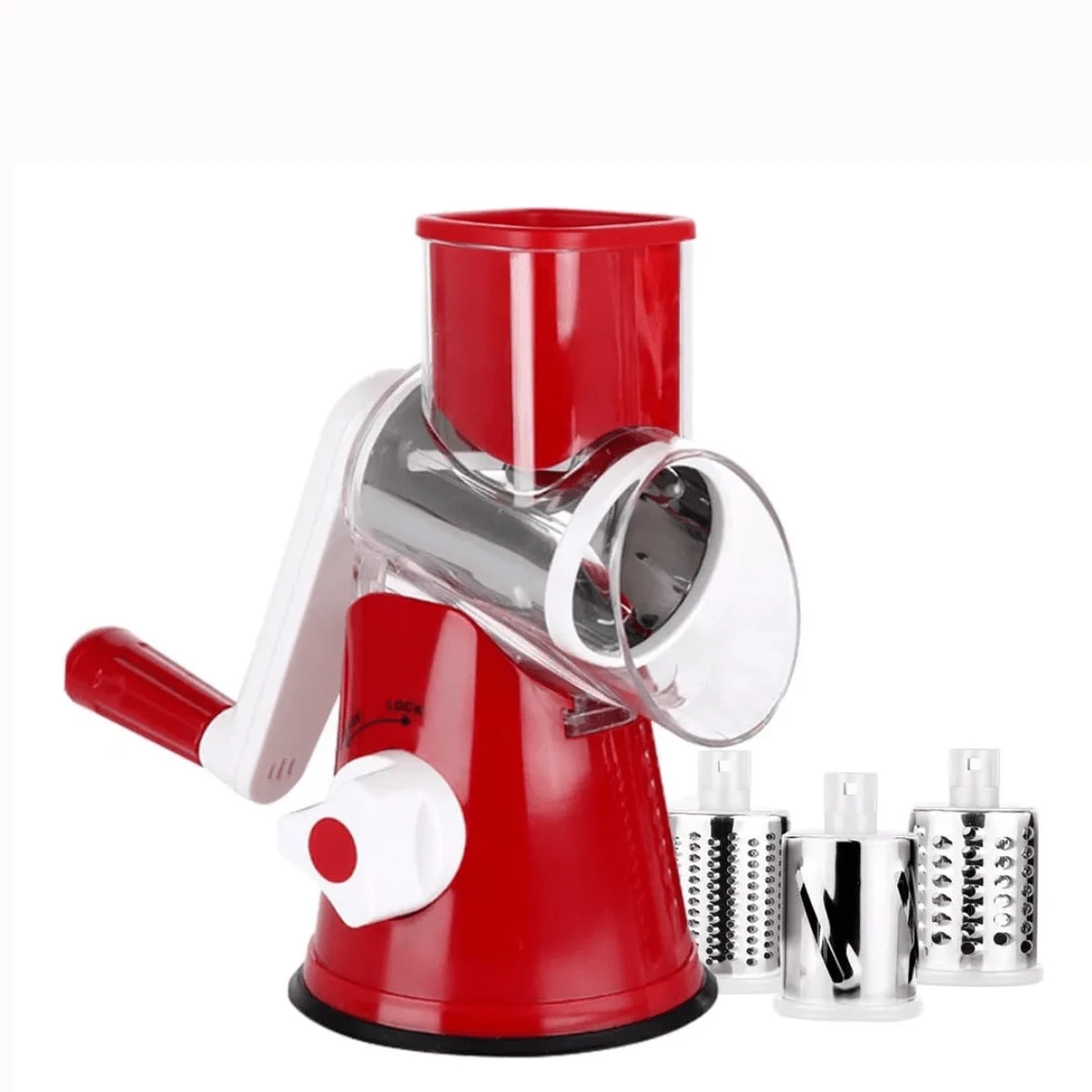 Rallador De Queso Manual Giratorio Rebanador Con 3 Accesorios Para Diferentes Tipos De Rallados Importadora Tim ChengLeody - Rojo - Ver 1