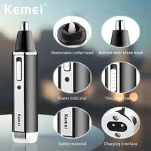 Tông đơ cắt tóc & râu mũi KEMEI 4in1 có thể sạc lại, dành cho nam giới Máy tỉa lông mày mũi, dành cho máy làm sạch lông mũi và tai, KM-6630 - màu đen - Xem 5