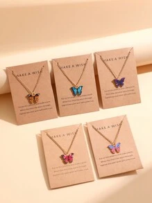 1-10pcs/Set Fashionable Minimalist Colorful Butterfly Y2K Pendant Necklace Suit For Men & Women, Suitable For Holiday, Party, Date, Gift, Daily Wear