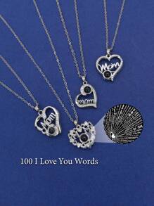 100 Tipos de Colar "Eu Te Amo" com Projeção, Joia de Charme Presente de Dia das Mães e Aniversário para Namorada, Pingente de Cobre com Corrente de Aço Inoxidável