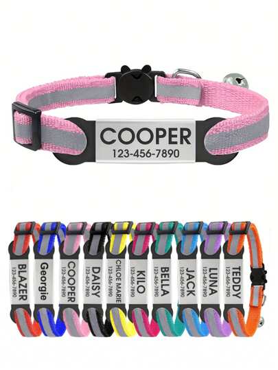 Customized Reflective Pet Collar, Adjustable Buckle To Prevent Choking, With Bell + Silicone Nameplate, Suitable For Daily Use Of Small And Medium Female/Male Cats, Cute And Fashionable Ornamental Stylish,Fashion,Colorful,Vintage,Cute,Contracted,Cuties Custom,Unique,Customized,Personalized Pet For Anniversaries,For Birthdays