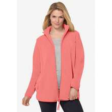 Woman Within Women's Plus Size Zip-Front Microfleece Jacket - SWEET CORAL - View 1