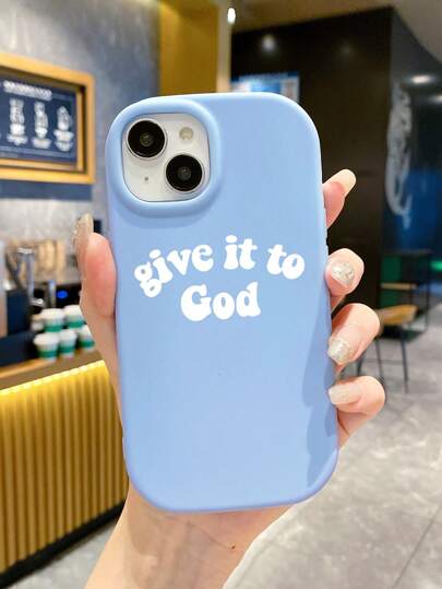 Christian Phone Case One High-End Minimalist Style Blue Letter Print Round Edge Matte Texture Camera Hole Soft Phone Case Compatible With IPhone