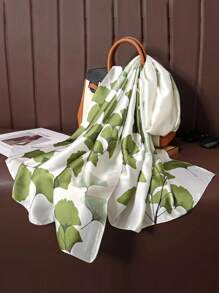1件装女士仿丝缎印花围巾/披肩，适合日常佩戴，四季皆宜 - 綠色 - 查看 2