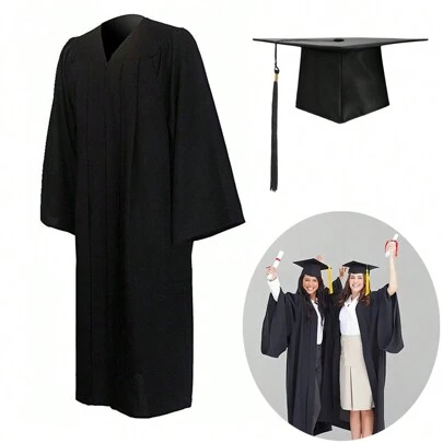 2入組/套，拉鍊設計的畢業禮服，適用於學生，包括1入黑色流蘇學士帽，男女皆宜的長袍和帽子，用於學術典禮