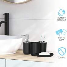 Bộ 4 món phụ kiện phòng tắm cao cấp, chất liệu nhựa và thép không gỉ, bao gồm chai sữa dưỡng thể, giá đựng bàn chải đánh răng, cốc đựng bàn chải đánh răng, khay đựng xà phòng, thích hợp làm quà tặng sinh nhật, tân gia, ngày lễ, Giáng sinh (Màu đen, trắng, xám, be) - Nhiều màu - Xem 9