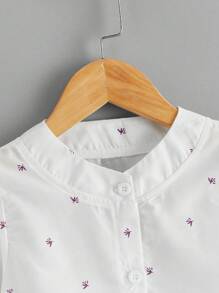 Young Girl 2024 Summer New Vintage Loose Floral Printed Puff Sleeve Dress - White - View 10