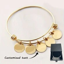 Gold Round Personalized Stainless Steel Family Nameplate Bracelet - 1-5 Circular Names That Can Be Carved Customized Birthday & Anniversary Gift For Women - 1pc Black Gift Box -Holiday Jewelry Adjustable Bracelet, Customized Names, Fashionable Personalized Holiday Gift, Couple Bracelet Gift Stylish, Vintage, Contracted, Simple, Fall Fashion, Casual, Soccer Mom Custom - Gold - View 13