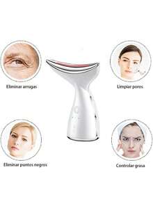 Aparato de elevación de cuello con luz de color ultrasónico Aparato de cuidado de compresa de cuello con luz LED de 3 fotones Masajeador de vibración térmica Lifting facial Reafirmante Reducción de arrugas Doble mentón flacidez - Blanco - Ver 8