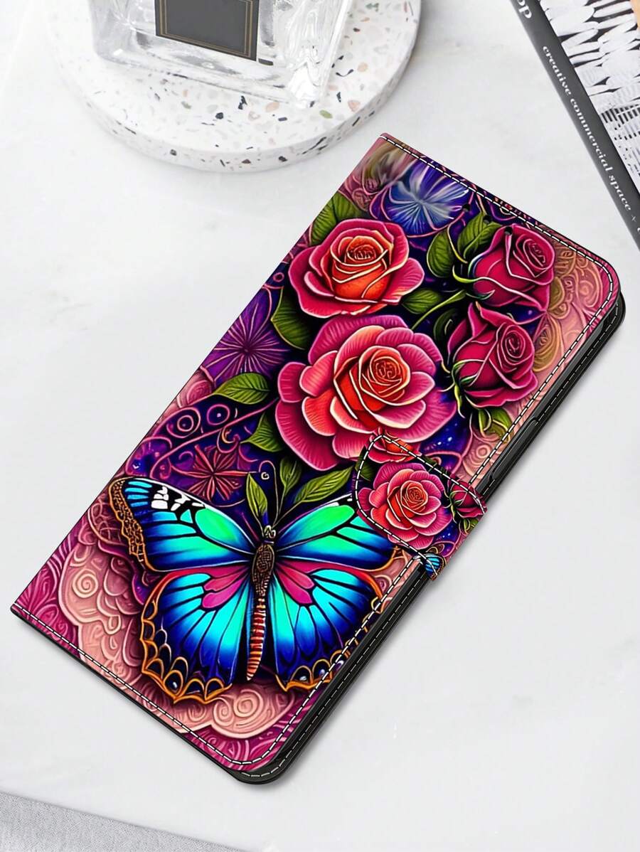 GLANDOTU 印花翻盖折叠钱包，带卡夹和磁扣，PU皮革材质，适用于多种手机品牌和型号，国际版，非国内版。 - 彩色 - 查看 1