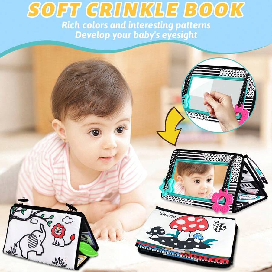 Baby Mirror Toys With Teethers, Double Black And White High Contrast