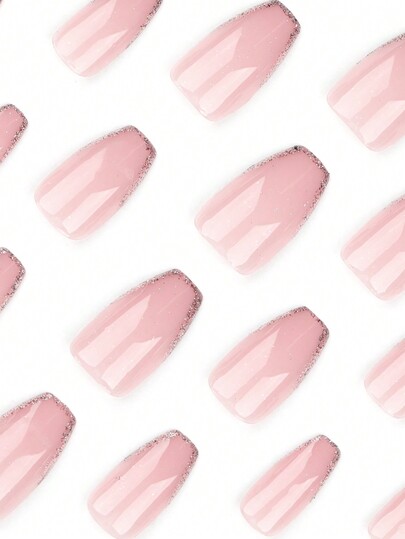 バレエグリッター ベタつかない ファンデーション ジェル 1個と ネイルファイル 1個付きの字型24ピースのデザインショートネイル、日常着用、パーティー、ダンスイベントに最適なフルカバーネイルアートセット