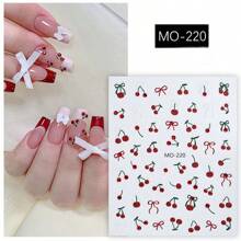 4 PCS / Cute Wine Red Relief Cherry Nail Sticker For Press-On Nails Nail Stickers DIY - Multicolor - View 2