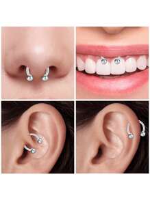 1入不鏽鋼鼻環12G 14G 16G 20G 鼻釘耳軟骨針 穿刺 時尚男女中鼻環身體穿刺飾品 - 彩色 - 查看 4