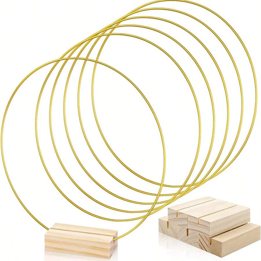 1pc Metal Floral Hoop Rings DIY Macrame Hanging Crafts Wedding Table Centerpieces Decoration Christmas Flower Wreath Garland - Gold - View 1