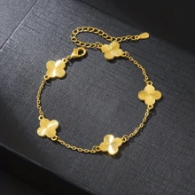 1 pulsera de cadena de oro de 18k con cuatro hojas de hierba simples