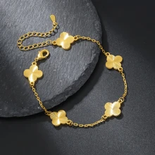 1 pulsera de cadena de oro de 18k con cuatro hojas de hierba simples