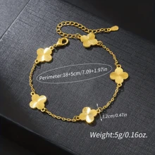 1 pulsera de cadena de oro de 18k con cuatro hojas de hierba simples