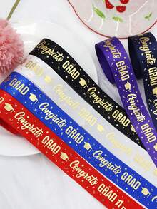 1 Roll Graduation Themed Hot Stamping Ribbon, 5 Yards Per Roll, For Gift Wrapping And Graduation Party Decoration - Multicolor - View 2