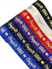 1 Roll Graduation Themed Hot Stamping Ribbon, 5 Yards Per Roll, For Gift Wrapping And Graduation Party Decoration - Multicolor - View 5
