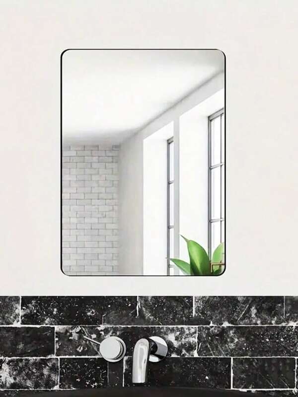 1 pieza Rectángulo Acrílico PC Espejo de pared adhesivo, espejo de pared plateado 3D, espejo de maquillaje, pegatina de arte de pared autoadhesiva, ideal para decoración de pared de sala de estar, baño, dormitorio