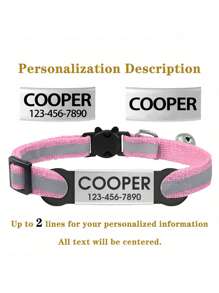 定制反光宠物项圈，可调节扣环，防止窒息危险，带铃铛和硅胶铭牌，适合中小型母猫/公猫，可爱时尚，适合日常使用 - 橘色 - 查看 3