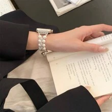 波西米亞風格串珠珍珠&雪花設計創意個性手鍊，適用於女士配戴的Apple手表表帶(38mm-49mm)，時尚手工彈性手表帶替換配件，適用於Apple手錶系列SE 9 8 7 6 5 4 3 2 1手帶更換