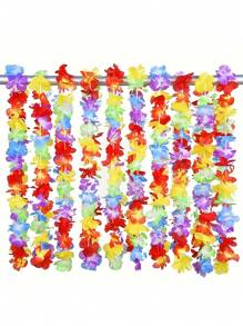 10 件夏威夷花环项链热带夏威夷花主题派对礼品头饰节日婚礼海滩生日装饰派对用品花环头饰节日婚礼海滩生日装饰，圣诞节 - 彩色 - 查看 2