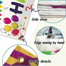 大型彩色生日快乐庭院横幅标牌 118x19.7 英寸 带黄铜索环和悬挂绳生日派对户外和室内派对装饰横幅 - 彩色 - 查看 6