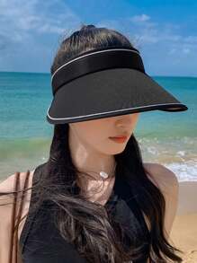 女士夏季宽边太阳帽，可折叠防晒高尔夫帽，旅行沙滩空顶太阳帽 - 多色 - 查看 3