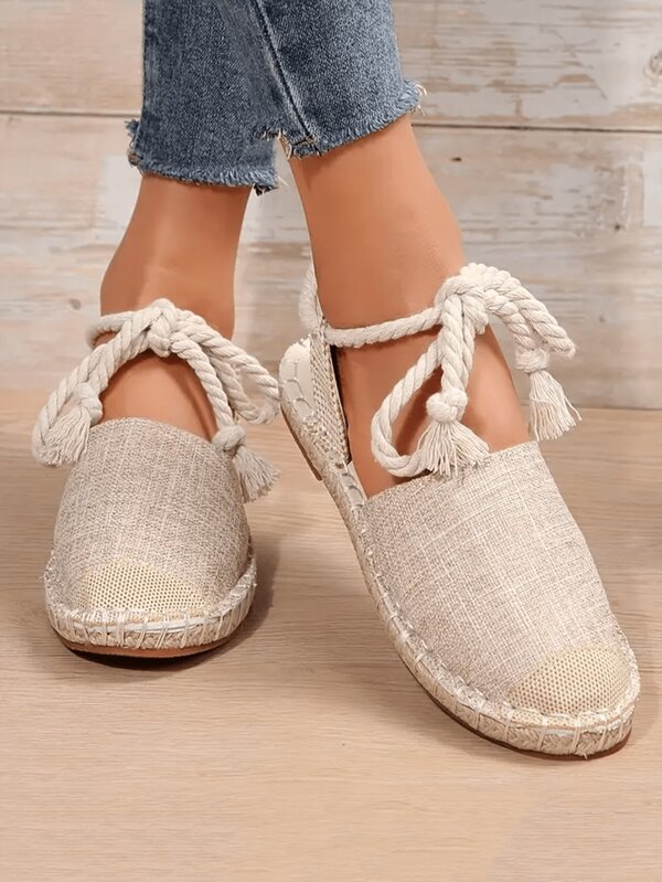 Women Flat Canvas Sandals, Closed Toe Strappy Heeled Sandals, Casual Ankle Strap Sandals