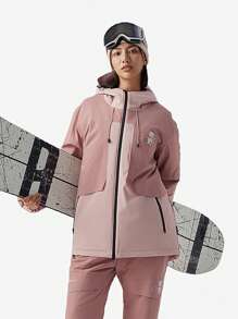 TECTOP Women's Ski Jacket, Waterproof Outdoor Wear With Multiple Pockets And Zipper Design, Suitable For Winter Snow Sports - Dusty Pink - View 3