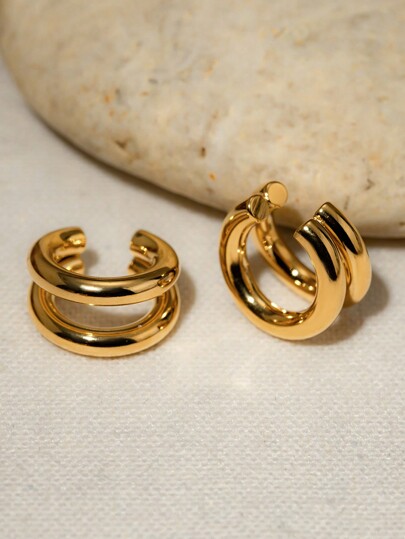 Uworld 1 Stück personalisierter und modischer 18K vergoldeter Edelstahl Doppelschicht Clip-On Ohrringe, ideal für den täglichen Outfit von Frauen