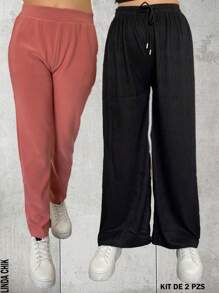 Dúo de pantalones para dama de diferente presentación para cualquier ocasión - Negro - Ver 1
