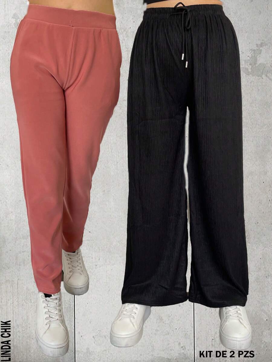 Dúo de pantalones para dama de diferente presentación para cualquier ocasión - Negro - Ver 1