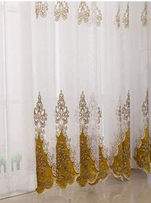 2pcs European Style Luxury Golden Woven Velvet Embroidered Translucent Curtains - Yellow - View 7