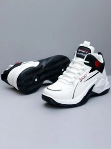 Men's Shoes, New Basketball Shoes, Autumn And Winter Leather Sports Shoes, Breathable, Non Slip, And Shock-Absorbing Running Shoes For Teenagers - Black and White - View 5