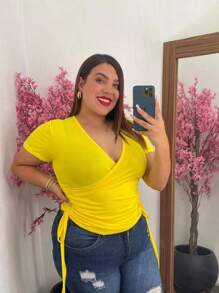 BLUSA TALLA CURVY DOBLE JARETA MOD. NALA TELA FRESCA RIF TEXTURA LIGERA - Amarillo - Ver 1