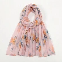 1pc Balinese Printed Long Scarf, Thin Floral Printed, For Spring And Summer - Multicolor - View 4