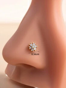 Toppiercing 1 件装欧美风格简约铜镶嵌心形和花朵形不锈钢鼻钉情人节 - 金黃色 - 查看 5