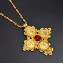 1pc Big Cross Pendants Necklaces Women Men Gold Color Jewelry Africa Coin Cross/Eritrea Habesha Necklace