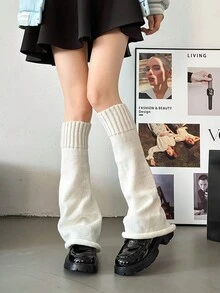 Calentadores de piernas hasta el muslo de unicolor, calentadores de piernas acampanados - Blanco - Ver 2