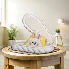 Pantunflas de casa de mujer, Chanclas comodas y suaves de tela. Diseño 3D Conejo - Amarillo - Ver 4