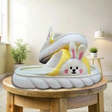 Pantunflas de casa de mujer, Chanclas comodas y suaves de tela. Diseño 3D Conejo - Amarillo - Ver 2