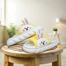Pantunflas de casa de mujer, Chanclas comodas y suaves de tela. Diseño 3D Conejo - Amarillo - Ver 7
