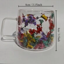 1 pièce Mug double paroi 200 ml, tasse à fleurs séchées, tasse à café, tasse à thé au lait, tasse à Américano glacé, verre, résistant à la chaleur, verre transparent en borosilicate haute qualité. Grand design floral, sensation de main confortable. Convient pour une utilisation en hiver et en été. Excellent cadeau pour un couple, un ami, la famille, un anniversaire, des vacances, des accessoires de cuisine - Transparent - Voir 10