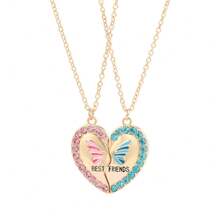 2 pièces/ensemble Collier pendentif cœur papillon mignon pour filles. Colliers d'amitié BFF. Bijoux d'amis les meilleurs. Cadeau pour la Saint-Valentin, maman, mère, Fête des mères