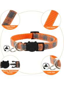 Custom Plaid Pattern Pet Collar With Bell & Adjustable Safety Buckle, Suitable For Small To Medium Cats Or Dogs Daily Wear And Use