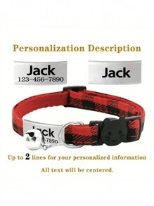 Custom Plaid Pattern Pet Collar With Bell & Adjustable Safety Buckle, Suitable For Small To Medium Cats Or Dogs Daily Wear And Use